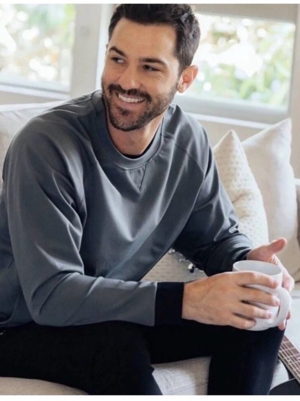 BYLT Basics Men's Crewneck Sweatshirt in Slate Gray with Black Cuffs